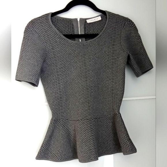 Sandro Textured Grey Peplum Top - Picture 1 of 11
